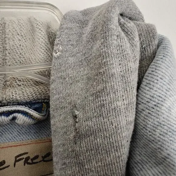 We the Free People Brando Denim Hoodie Jacket Malta Acid Wash Size XS Cropped - Picture 6 of 13